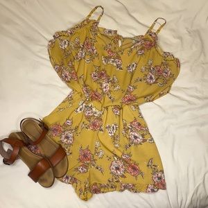 Mustard floral cold shoulder romper